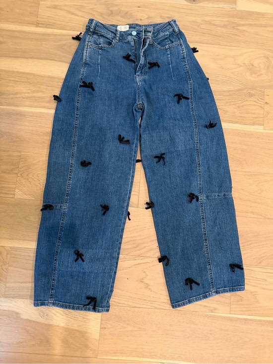 Pilcro Denim - Pilcro Blue Relaxed Jeans with Black Bow Accents